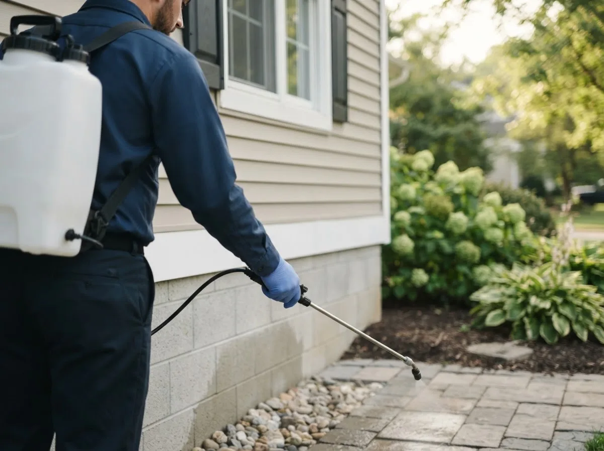 Pest control technician inspecting a home in Falcon, MO